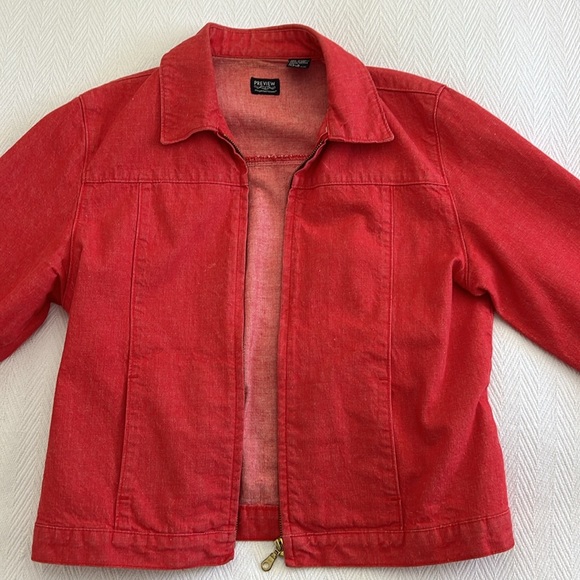Red jean jacket, zip up front - Picture 2 of 5